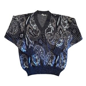 Vintage Men's Black and Gray Paisley Sweater
